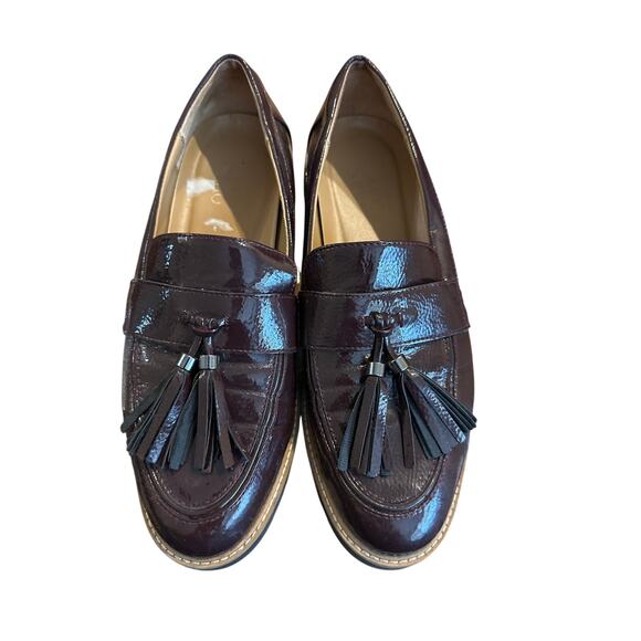 Women’s Franco Sarto Burgundy Patent Leather Loafer W / Tassel Size 10 - Picture 1 of 6